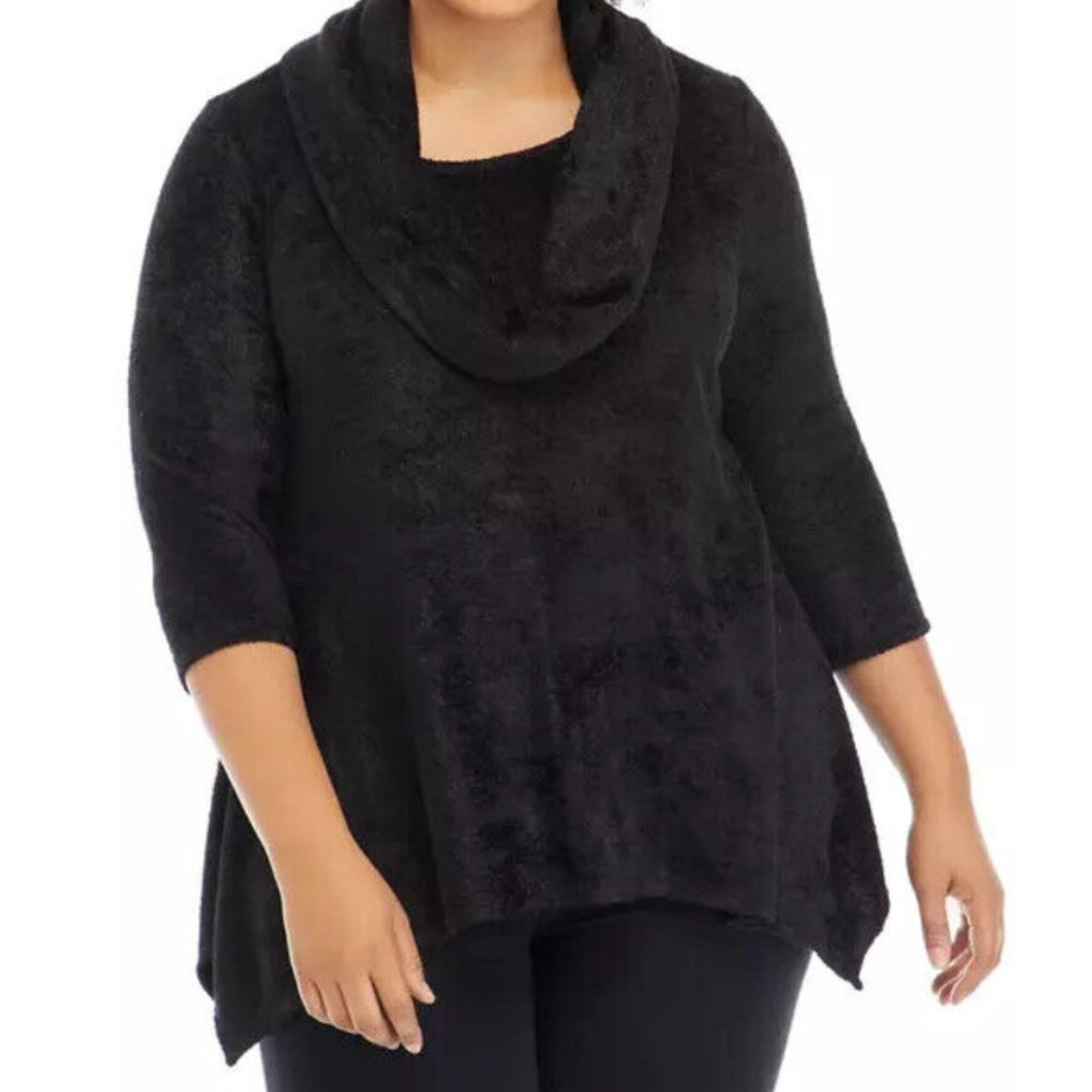 New Directions Womens Hacci Cowl Neck Sweater Black (XL)
